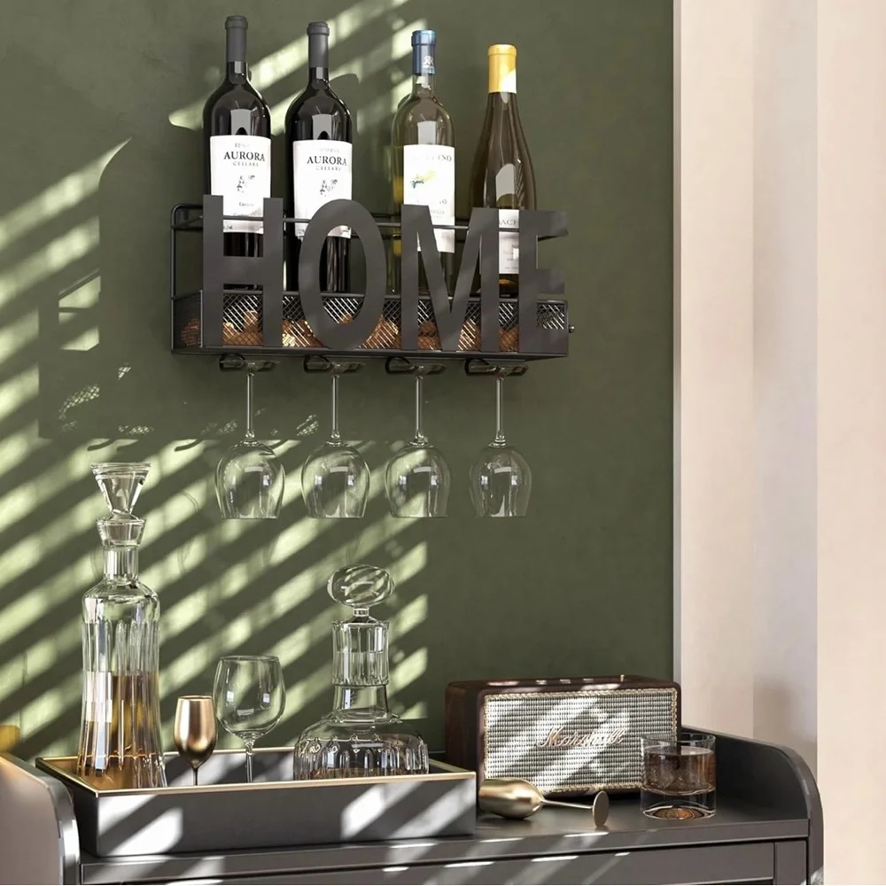 Home Wall Mount Wine Rack Black Metal